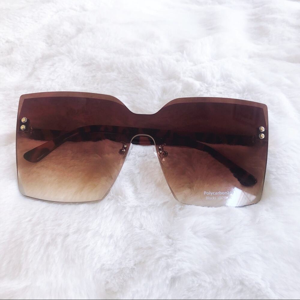 Dana Brown Rimless Oversized Cat Eye Sunglasses